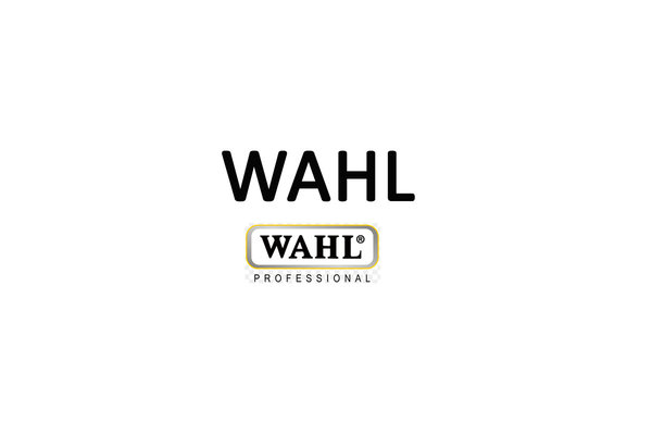 Il nome dell'azienda WAHL è scritto in lettere maiuscole nere su una targa bianca. Link: Prodotti di WAHL.